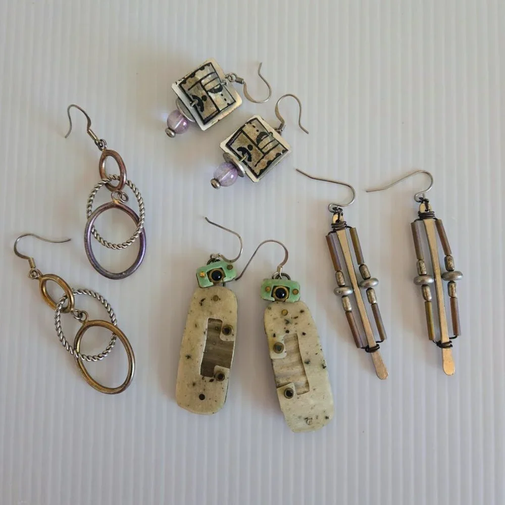 Bundle of four sets artisan earrings in earthy‎ tones